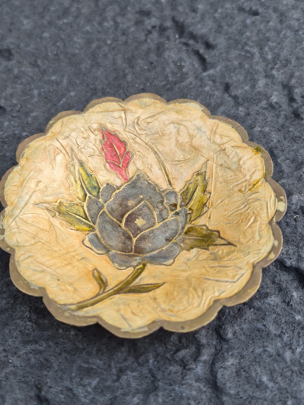Vintage Brass Decorative Floral Dish Made in India